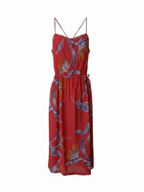 VTG ROJO New York Red Tropical Print Midi Dress